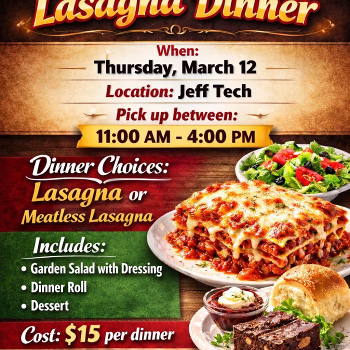 Jeff Tech Benefit Lasagna Dinner Brings Community Together